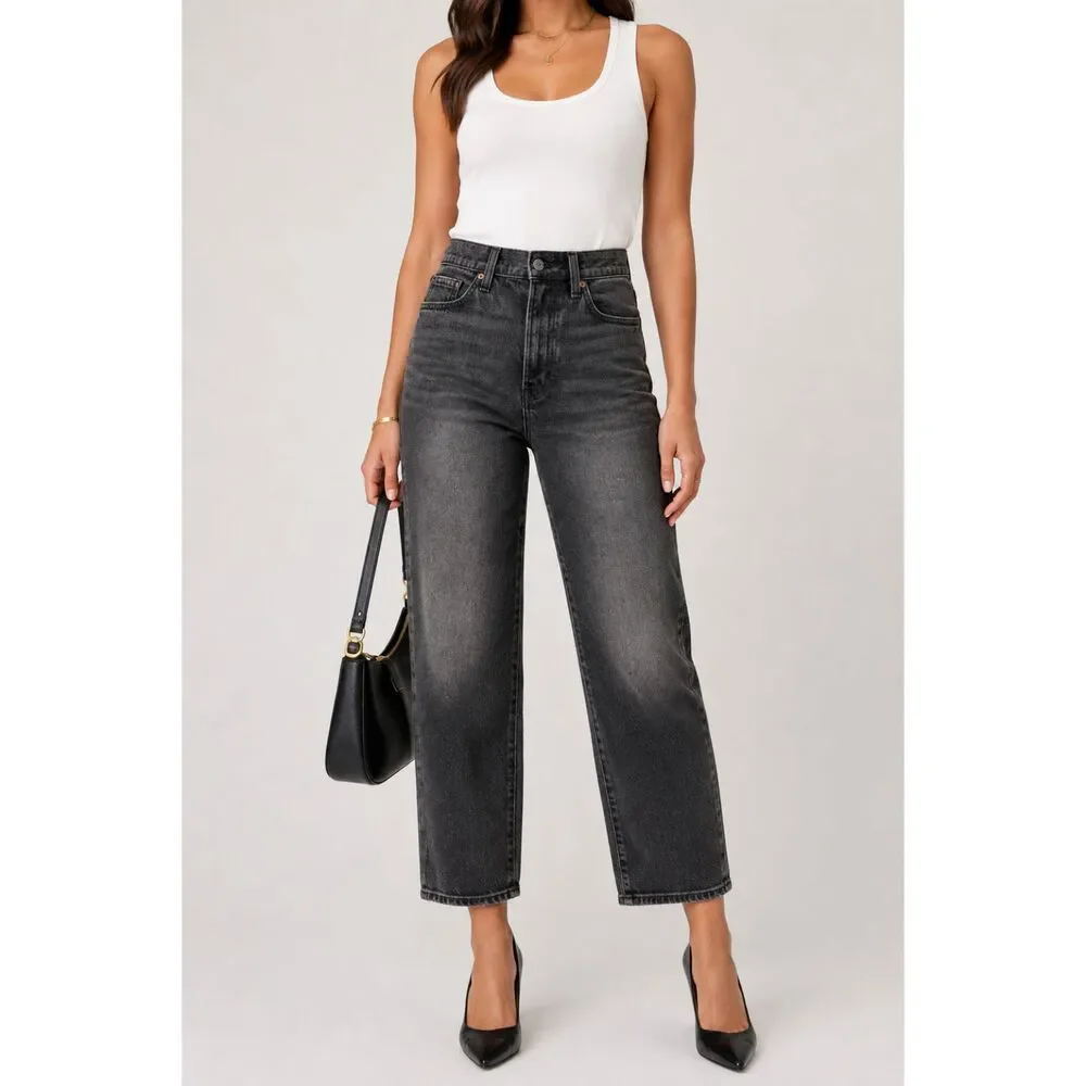 Old Navy Women’s 6 OG Straight Jeans High Rise Black Gray Wash Secret Smooth 26”